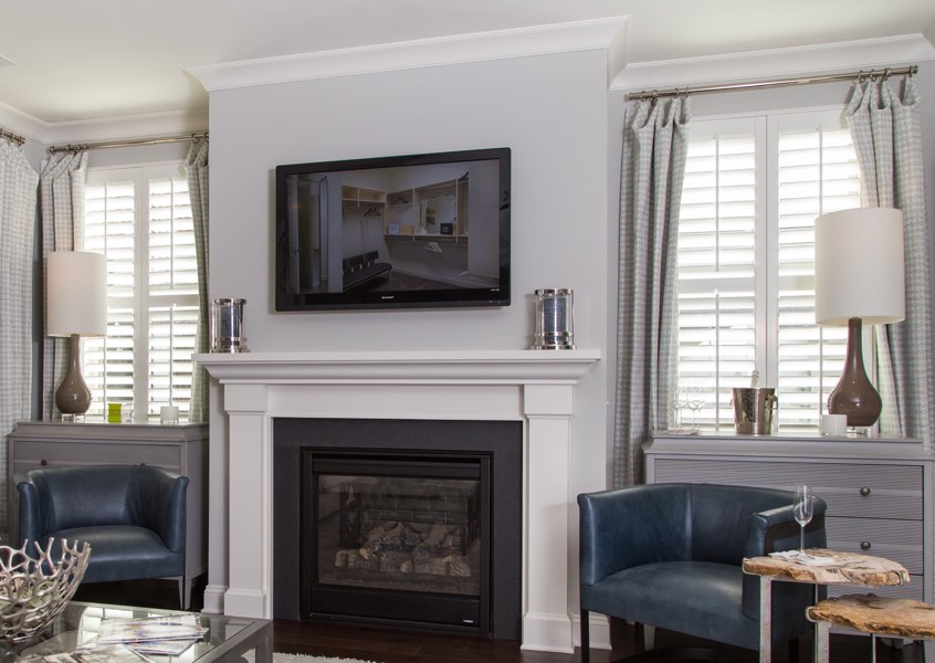 family room Austin faux wood shutters